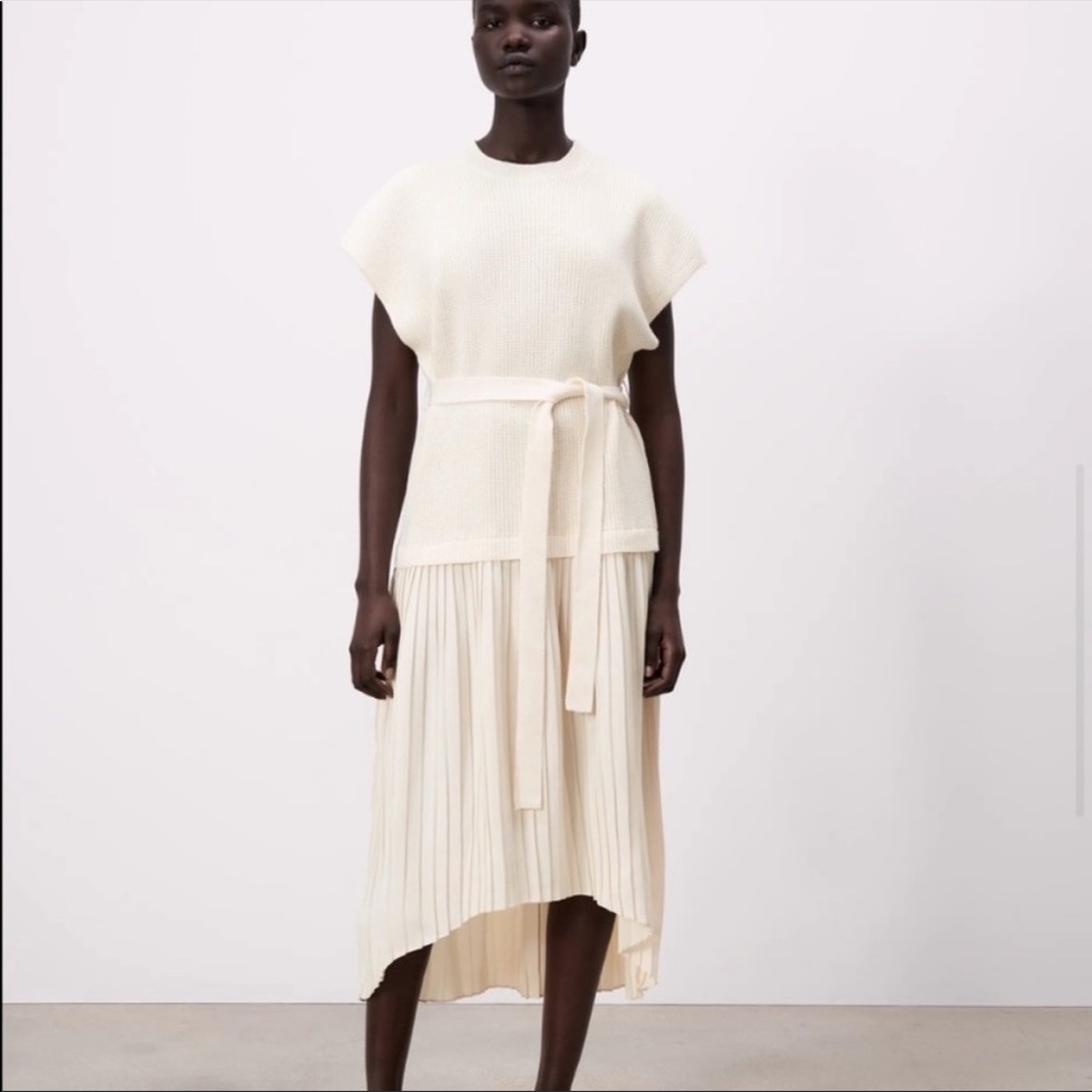 ZARA | Contrast Sweater Dress with Pleated Asymmetrical Skirt (NWT)
